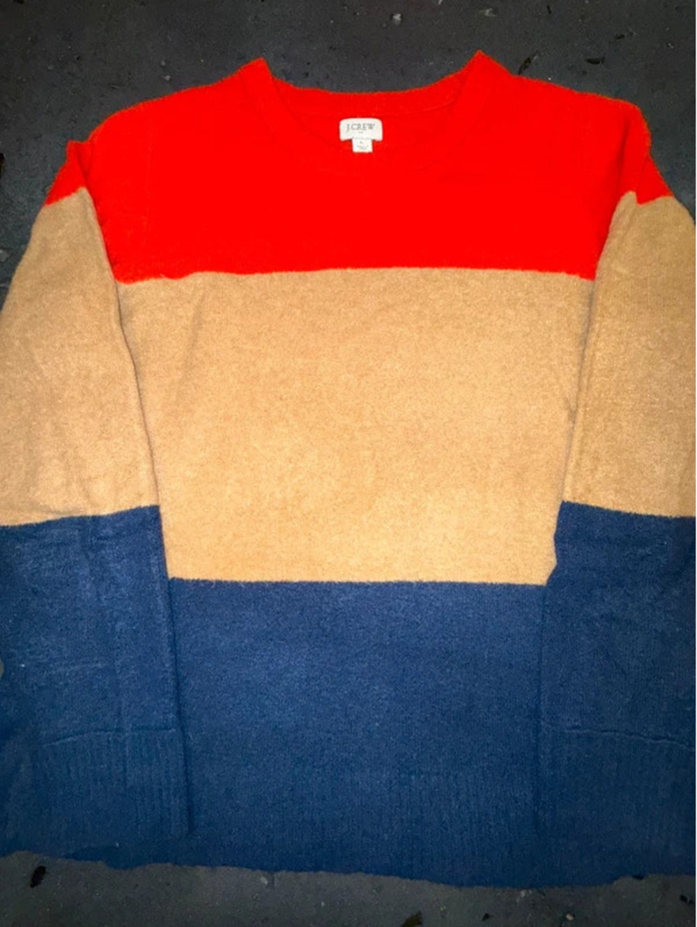 J.Crew Colorblock Crewneck Sweater in Red, Beige, and Navy - Size Large